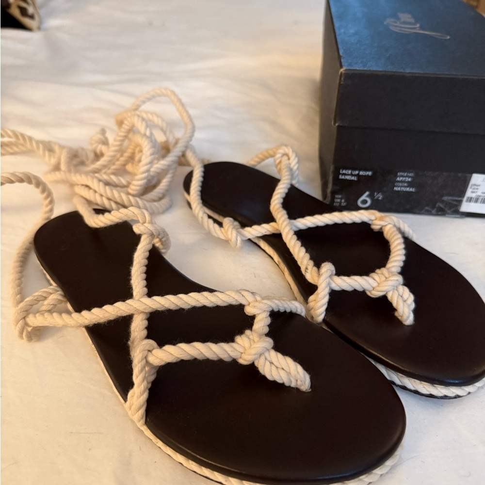 J. Crew Cream and Brown Rope Sandals